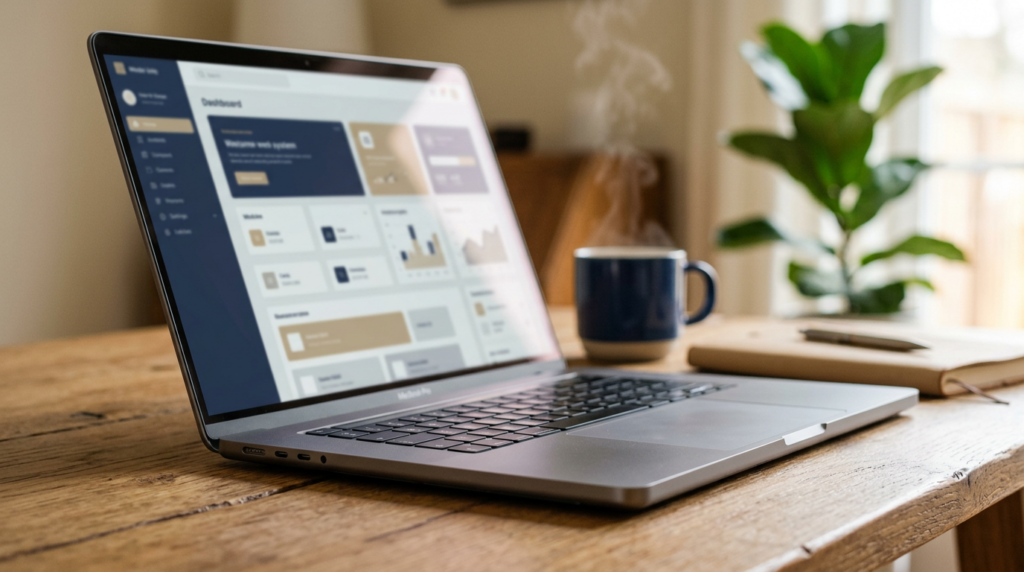 should i get a custom shul site A modern laptop photographed from a side angle with the screen slightly turned away